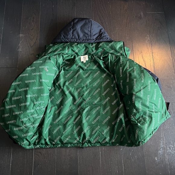 Lacoste L!VE Men's black green logo Print Reversible Quilted Jacket size 38 - Picture 7 of 15